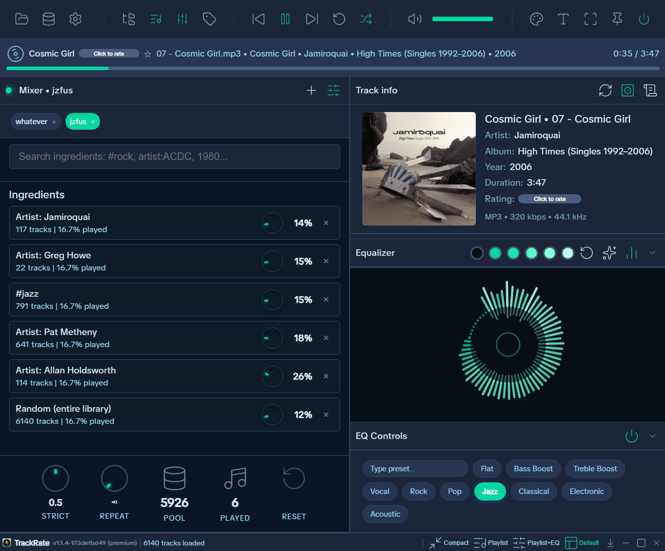 TrackRate Usage Screen